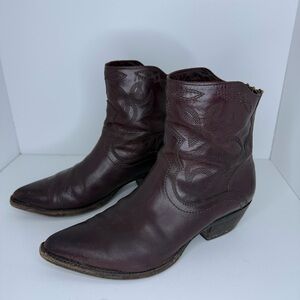 FRYE Shane Embroidered Boot Womens Size 7 Short Zip Back Whiskey Brown Cowgirl